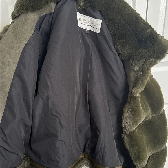 Belle Fare Faux Fur Olive Cropped Jacket - Picture 15 of 16
